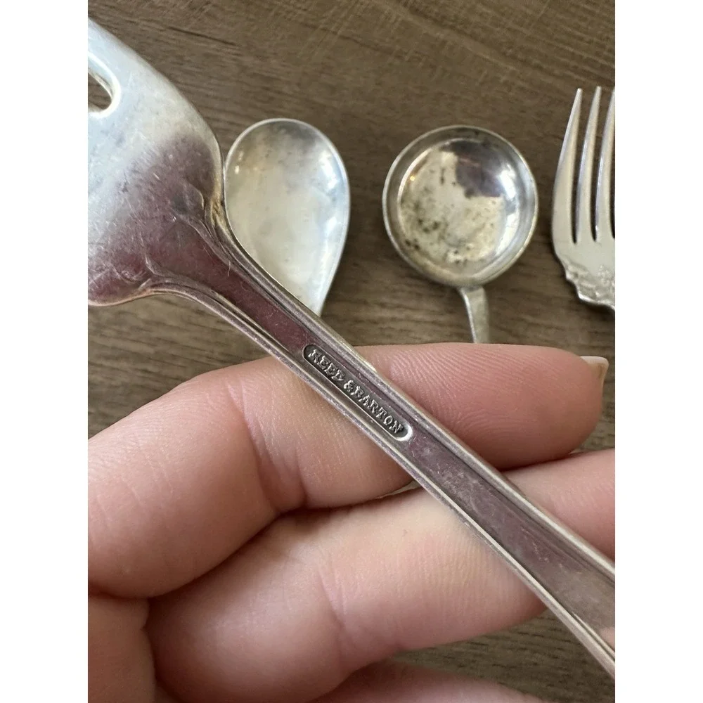 Antique 1902 Wallace Floral Meat Fork & Mixed Vintage Silverplate Lot (5pcs)